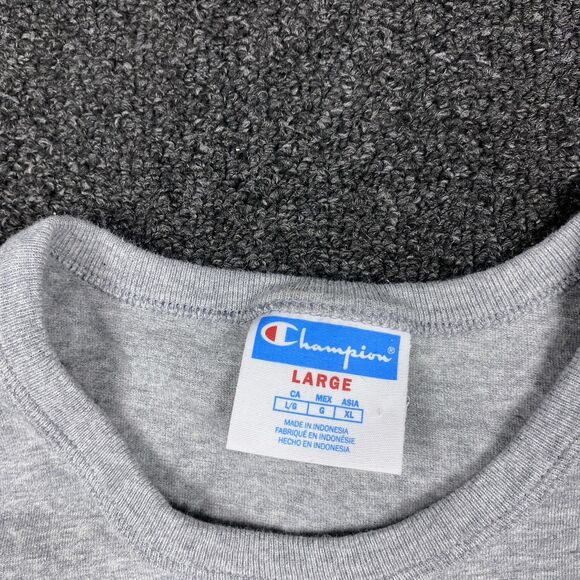 Champion T Shirt Graffiti Script Logo Y2K Gray S/S T-Shirt Made USA Size Large - Picture 5 of 6
